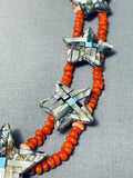 One Of The Most Unique Native American Kewa Coral Turquoise Inlay Sterling Silver Necklace-Nativo Arts