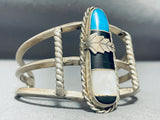 Authentic Vintage Native American Navajo Turquoise Leaf Sterling Silver Inlay Bracelet-Nativo Arts