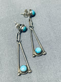 Amazing Vintage Native American Navajo Blue Gem Turquoise Sterling Silver Earrings-Nativo Arts