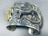Huge Lizard Native American Royston Turquoise Sterling Silver Bracelet-Nativo Arts