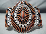 Exquisite Zuni Coral Needlepoint Sterling Silver Bracelet Native American-Nativo Arts