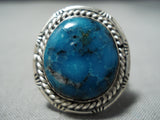Rare Vintage Native American Navajo Blue Diamond Turquoise Sterling Silver Ring-Nativo Arts