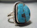 Colossal Vintage Native American Navajo Pilot Mountain Turquoise Sterling Silver Ring Old-Nativo Arts