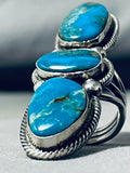 Important Rick Martinez Native American Navajo Triple Turquoise Sterling Silver Earrings-Nativo Arts