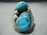Rich Long Vintage Native American Navajo Kingman Turquoise Sterling Silver Ring Old-Nativo Arts