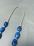 Stunning Native American Navajo Chunky Tubule Lapis Sterling Silver Necklace-Nativo Arts