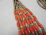 Important Native American Navajo Tubule Coral Sterling Silver Yazzie Heishi Necklace-Nativo Arts