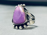 Huge Very Rare Vintage Native American Navajo Sugilite Sterling Silver Signed Ring Old-Nativo Arts