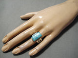 Native American Stunning Vintage Huge Inlay Turquoise Sterling Silver Channel Ring-Nativo Arts