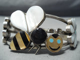 Native American One Of The Most Detailed Vintage Zuni Bee Sterling Silver Turquoise Bracelet-Nativo Arts