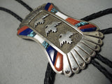 Native American Important Ben Nighthorse Campbell Turquoise Coral Sterling Silver Bolo Tie-Nativo Arts