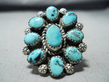 Marvelous Vintage Native American Navajo Old Kingman Turquoise Cluster Sterling Silver Ring-Nativo Arts