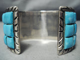 Heavy Cubed Turquoise Vintage Native American Navajo Sterling Silver Bracelet-Nativo Arts