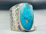 Impressive Native American Navajo Old Kingman Turquoise Sterling Silver Ring-Nativo Arts