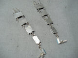 Ash Laate Native American Zuni Needle Turquoise Sterling Silver Chandelier Earrings-Nativo Arts