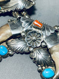 Authentic Vintage Native American Navajo Bear Turquoise Sterling Silver Squash Blossom Necklace-Nativo Arts