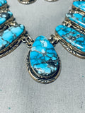 One Of The Best Vintage Native American Navajo Spiderweb Turquoise Sterling Silver Necklace Set-Nativo Arts
