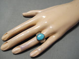 Important Vintage Native American Navajo Blue Gem Turquoise Sterling Silver Ring-Nativo Arts
