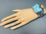 Important Fran Gomez Hand Carved Turquoise Sterling Silver Bracelet-Nativo Arts