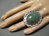 Huge Native American Green Turquoise Sterling Silver Stamped Ring-Nativo Arts