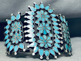 Phenomenal Vintage Native American Zuni Inlay Cluster Turquoise Sterling Silver Huge Bracelet-Nativo Arts
