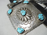 Early Hand Tooled Vintage Native American Navajo Turquoise Sterling Silver Concho Belt Old-Nativo Arts