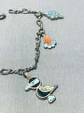 Important Vintage Native American Zuni Dishta Turquoise Sterling Silver Inlay Charm Bracelet Old-Nativo Arts