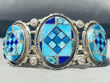 One Of The Most Unique Ever Native American Navajo Turquoise Inlay Sterling Silver Bracelet-Nativo Arts