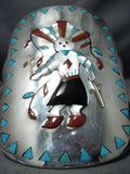 Important Towering Native American Zuni Kachina Dancer Turquoise Coral Sterling Silver Bracelet-Nativo Arts