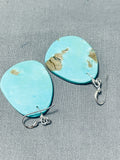 Native American Beautiful Santo Domingo Royston Turquoise Sterling Silver Earrings-Nativo Arts