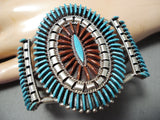 Native American On Eof The Best Zuni Turquoise Coral Sterling Silver Needle Bracelet-Nativo Arts