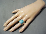Incredible Men's Vintage Native American Navajo Squared Turquoise Sterling Silver Ring-Nativo Arts