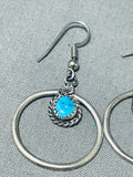 Impressive Vintage Native American Navajo Blue Gem Turquoise Sterling Silver Earrings-Nativo Arts