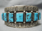 One Of The Best Vintage Native American Navajo Squared Turquoise Sterling Silver Bracelet Old-Nativo Arts