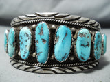 Impressive Vintage Native American Navajo Morenci Turquoise Sterling Silver Bracelet Old-Nativo Arts
