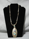 One Of The Best Vintage Native American Navajo Turquoise Inlay Sterling Silver Necklace Old-Nativo Arts
