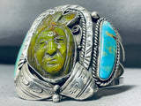 Native American Important Hand Carved Chief Francisco Gomez Turquoise Sterling Silver Bracelet-Nativo Arts