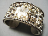 One Of The Best Vintage Native American Navajo Flower Heishi Sterling Silver Bracelet Cuff-Nativo Arts