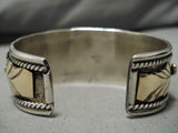 Rare Vintage Native American Navajo Herb Tsosie Gold Leaf Sterling Silver Bracelet Cuff Old-Nativo Arts