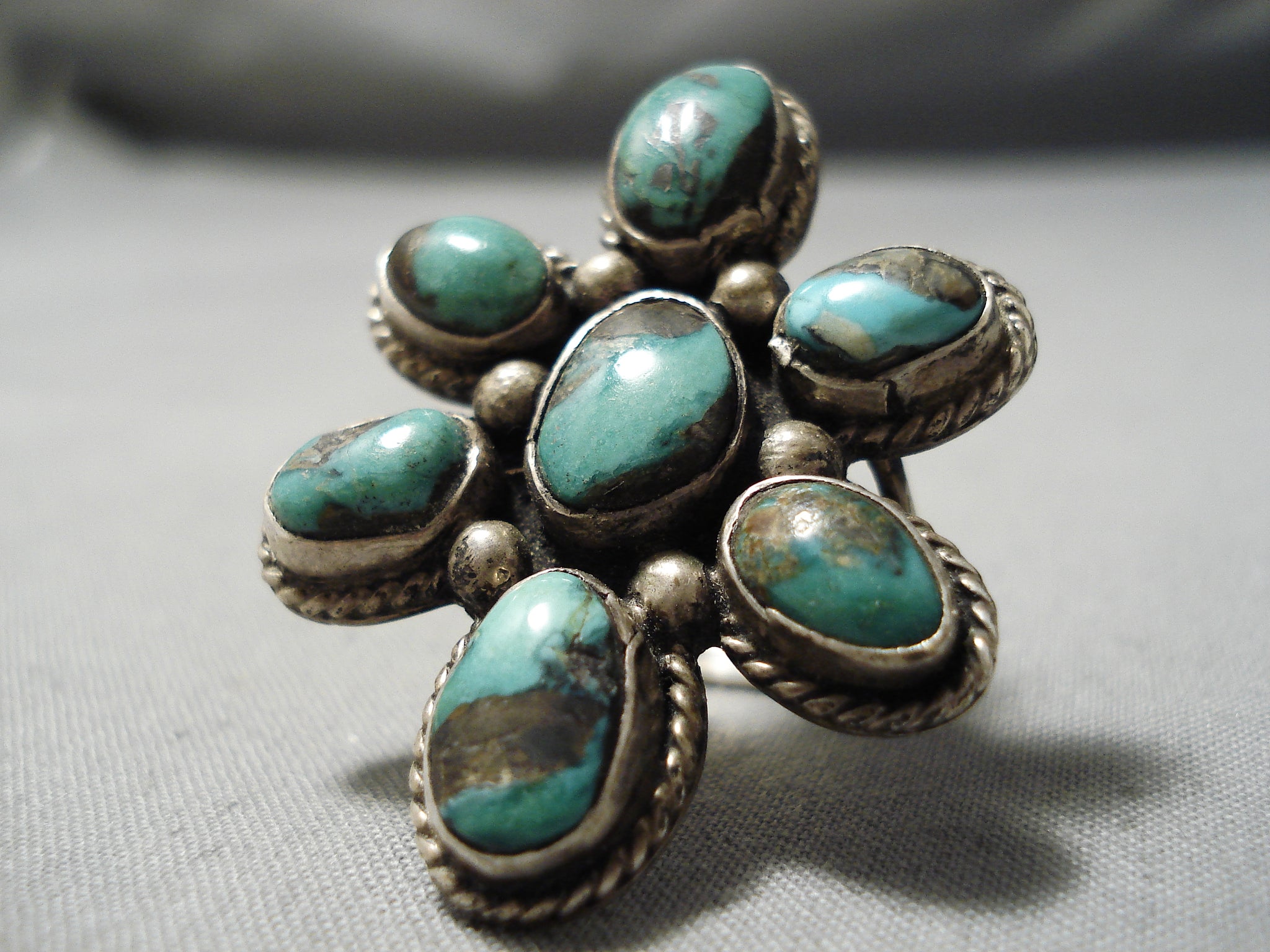 Bisbee Blue #1- bisbee turquoise ring, turquoise top ring, bohowestern style ring, sterling silver and turquoise ring, stacking ring