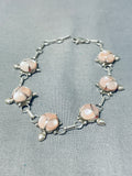 Wonderful Vintage Native American Zuni Mother Of Pearl Sterling Silver Turtle Link Bracelet-Nativo Arts