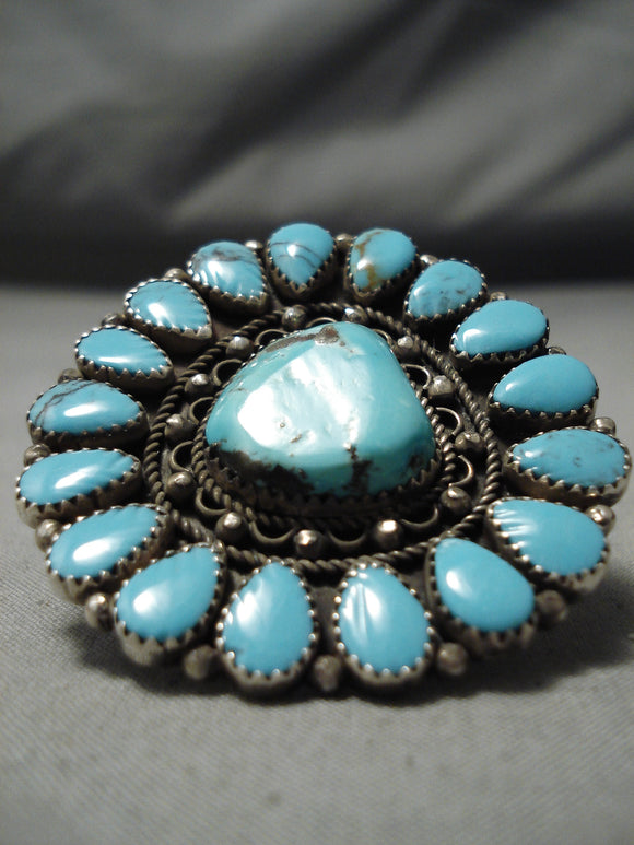 Giant Vintage Navajo Persin Turquoise Sterling Silver Native American Ring-Nativo Arts