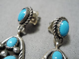 Authentic Vintage Native American Navajo Domed Turquoise Sterling Silver Earrings-Nativo Arts