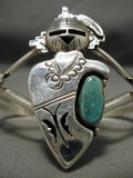 One Of The Best Native American Navajo Sterling Silver Green Turquoise Kachina Bracelet-Nativo Arts