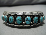 Striking Vintage Native American Navajo Old Kingman Turquoise Sterling Silver Dual Bead Bracelet-Nativo Arts