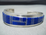 Thicker Heavy Vintage Native American Navajo Lapis Sterling Silver Inlay Bracelet-Nativo Arts