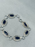 Signed Vintage Native American Navajo Black Onyx Sterling Silver Link Bracelet-Nativo Arts