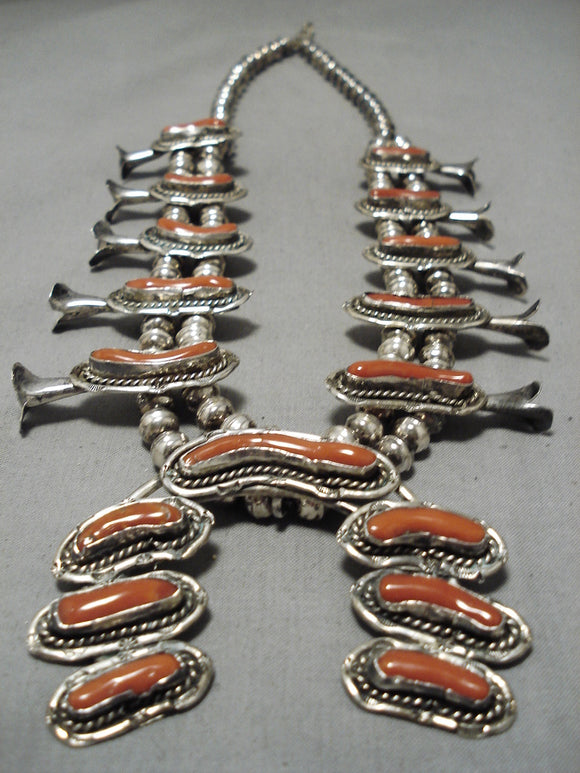 Native American Coral Squash Blossom Necklace and Earrings Set -  PuebloDirect.com