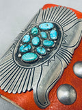 Spectacular Vintage Native American Navajo Turquoise Sterling Silver Leather Bowguard-Nativo Arts