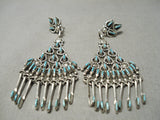 Breathtaking Vintage Native American Zuni American Turquoise Sterling Silver Dangle Earrings-Nativo Arts